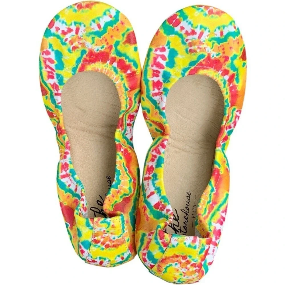 Storehouse‎ Foldable Leather Ballet Flat Summer Breeze Yellow Tie Dye Shoes 7
